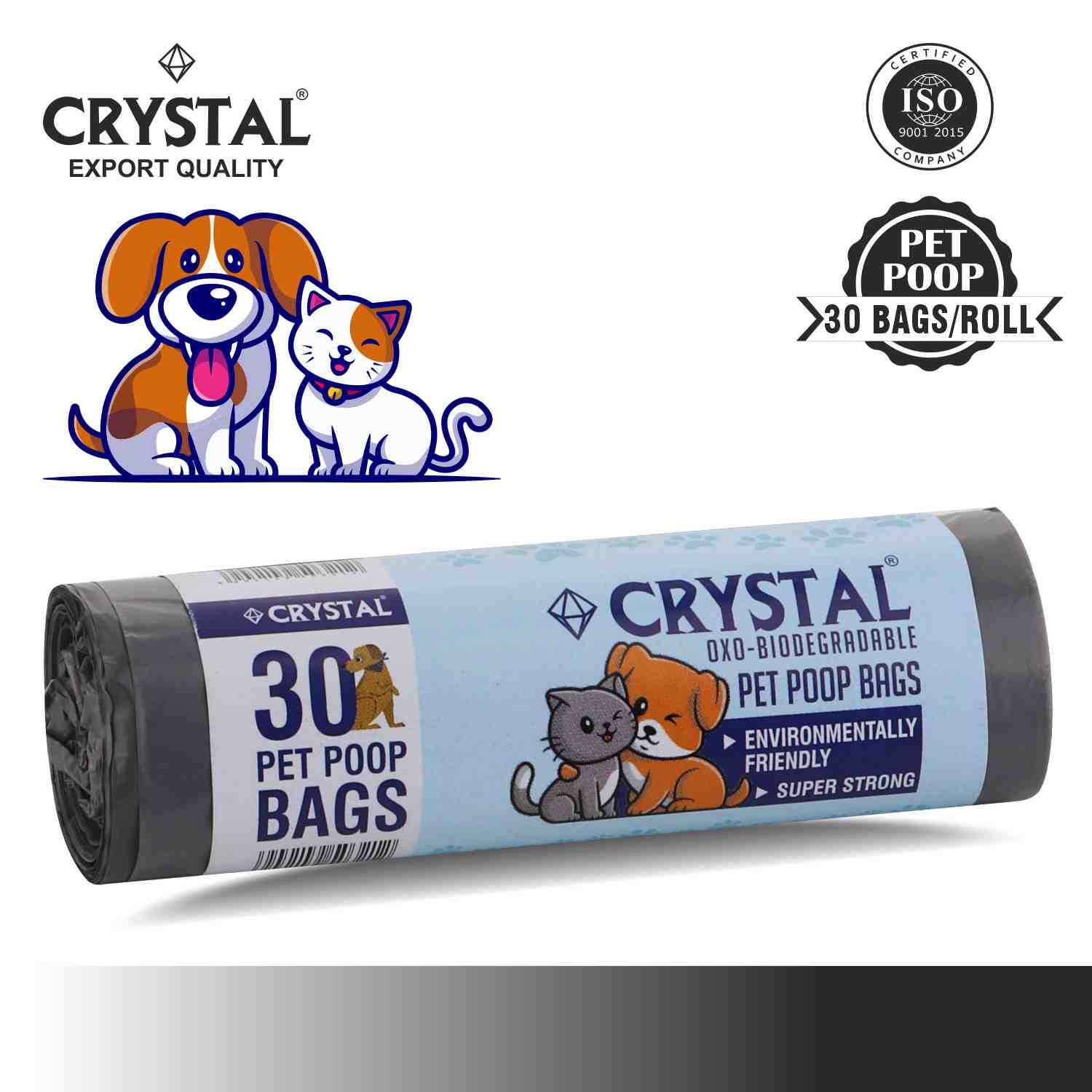 Crystal Oxo - Biodegradable Poop Bags on Roll - Grey - 30 Pcs x Pack of 6 , 180 Bags