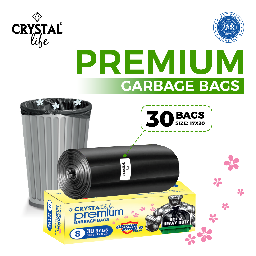 Crystal Premium Garbage Bag (Jasmine Fragrance) | Pack Of 4 Black