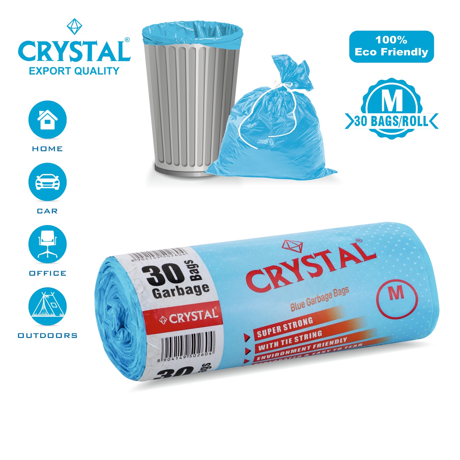 Crystal Biodegradable Garbage Bag on Roll Blue