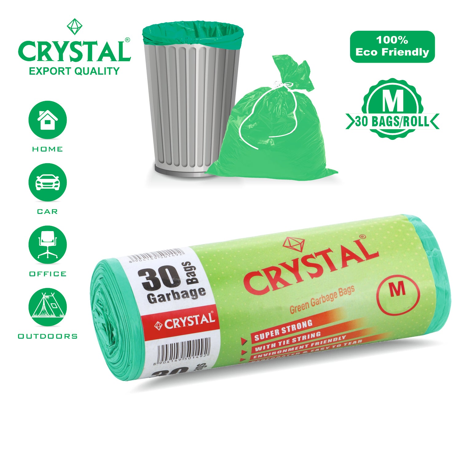 Crystal Biodegradable Garbage Bag on Roll Green
