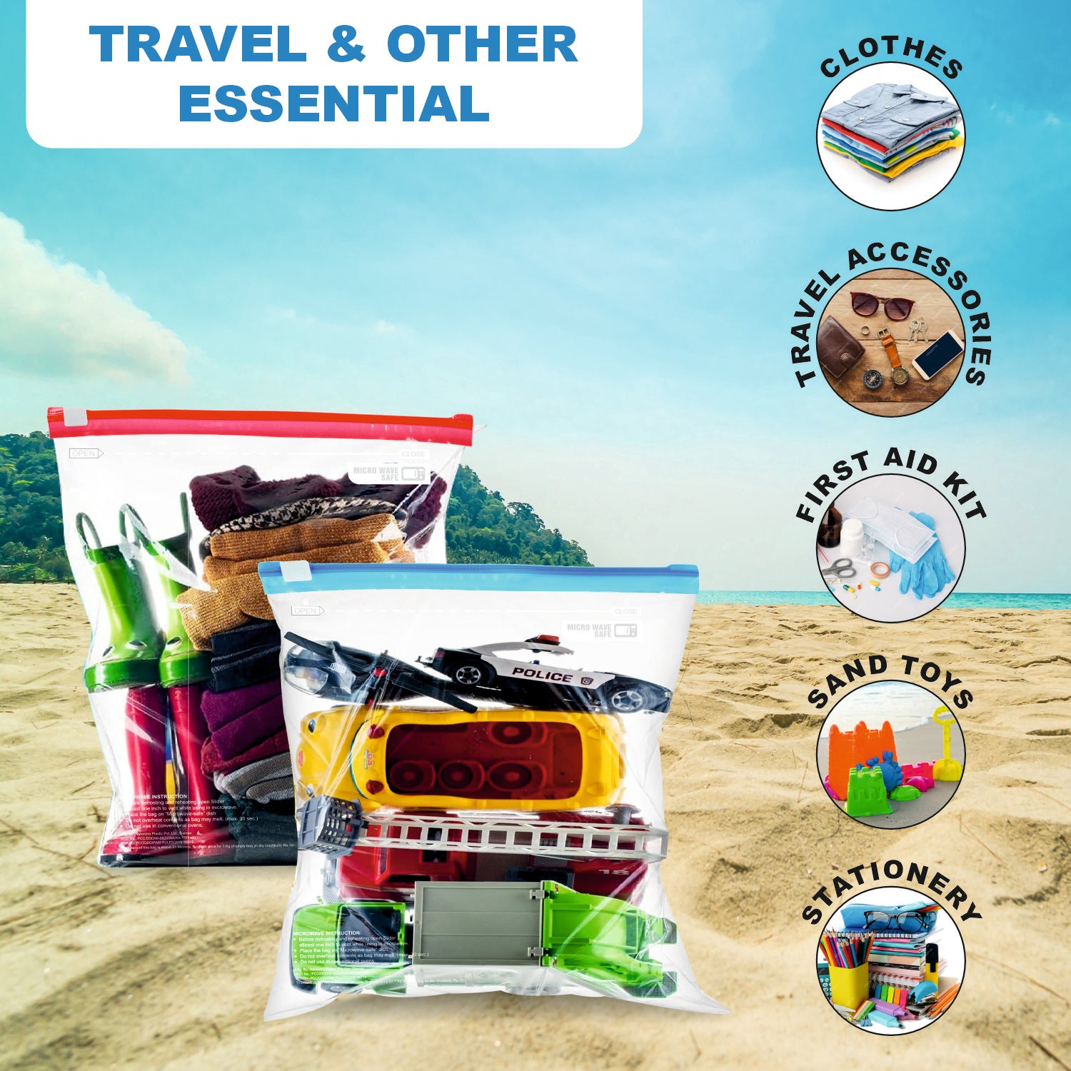 Crystal SlideSeal Storage Bags - Multi Pupose, Reusable, Freezer, 100% Leak Proof, FDA Food Grade - SMALL+MEDIUM+LARGE , 15 Pcs x Pack of 3 , 45 Bags