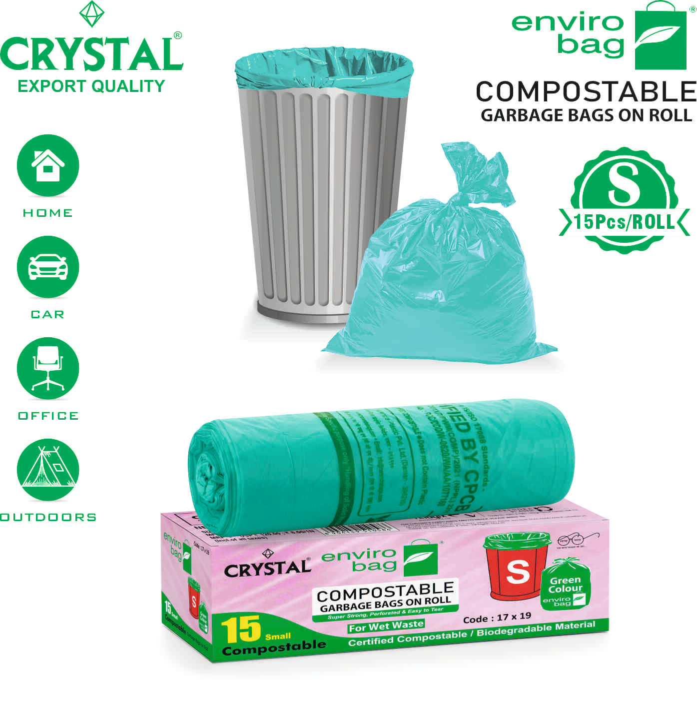 Crystal 100% Compostable Garbage Bag on Roll