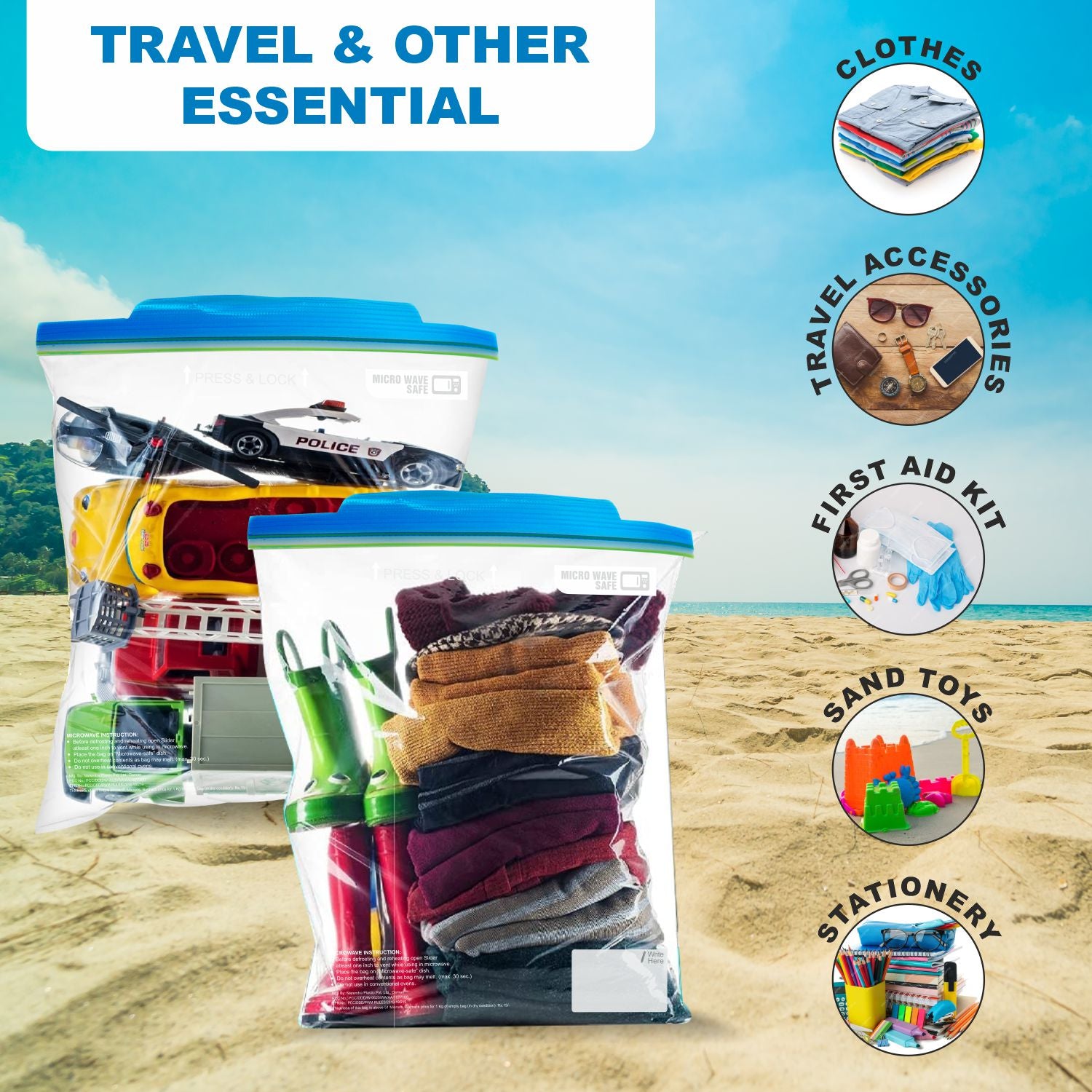 Crystal ZipSeal Storage Bags - Multi Pupose, Reusable, Freezer, 100% Leak Proof, FDA Food Grade - LARGE , 15 Pcs x Pack of 3 , 45 Bags