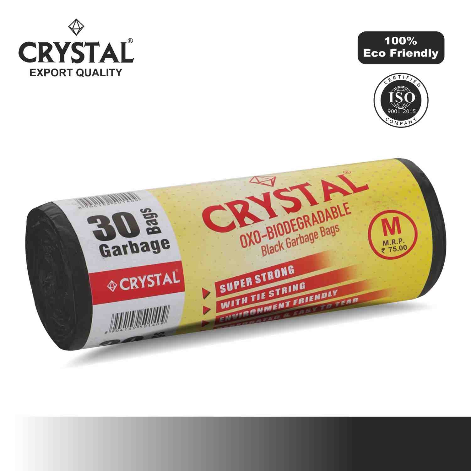 Crystal Biodegradable Garbage Bag on Roll MEDIUM 19 x 21 Black ,30 Pcs x Pack of 6 , 180 Bags