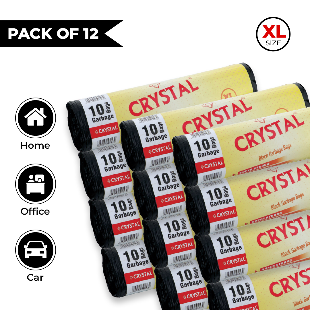 Crystal Biodegradable Garbage Bag on Roll EXTRA LARGE  30 X 37 Black ,10 Pcs x Pack of 12 , 60 Bags