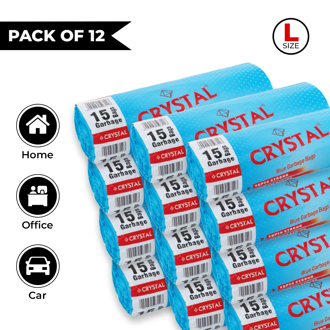 Crystal Biodegradable Garbage Bag on Roll LARGE 24 x 32 Blue,15 Pcs x Pack of 12 , 90 Bags (Copy)