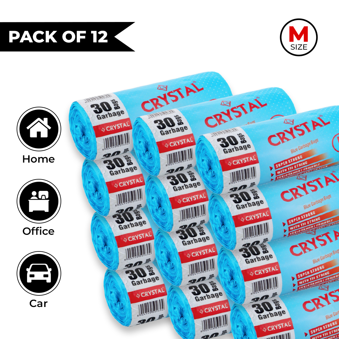 Crystal Biodegradable Garbage Bag on Roll MEDIUM 19 x 21 Blue,30 Pcs x Pack of 12  , 180 Bags