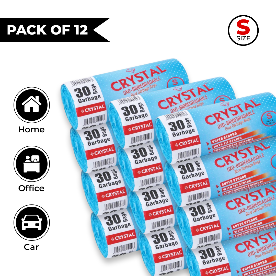 Crystal Biodegradable Garbage Bag on Roll SMALL  17 x 19 Blue,30 Pcs x Pack of 12 , 180 Bags
