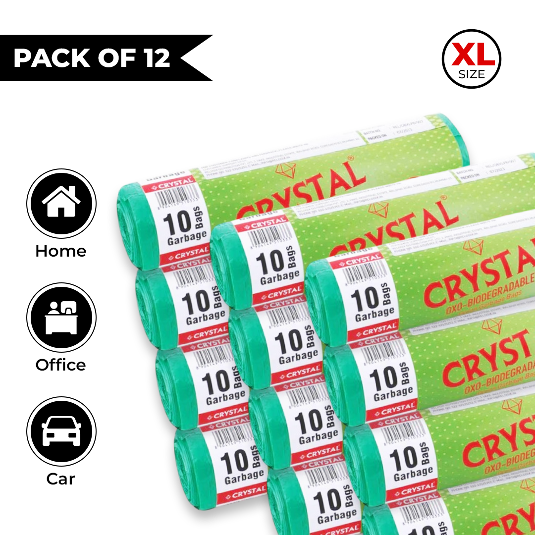 Crystal Biodegradable Garbage Bag on Roll EXTRA LARGE  30 X 37 Green,10 Pcs x Pack of 12 , 60 Bags